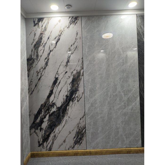 Tấm đá cẩm thạch UV Tấm nhựa PVC Chống thấm nước Chống cháy Chống trầy xước Bề mặt bóng Thân thiện với môi trường Tường nhà bếp Phòng tắm Đèn UV chữa khỏi