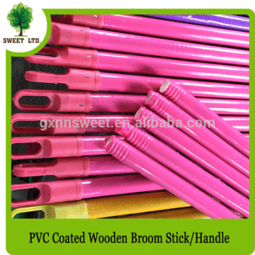 Wholesales solid color PVC coated wooden mop stick with italian screw 120*2.2CM