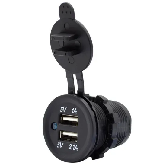 12V Dual USB Power Outlet - Waterproof DC Socket 2A/1A Adapter for Car/Motorcycle/Boat/RV/Caravan