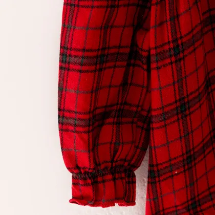 Red Plaid Peter Pan Collar Top and Ruffled Shorts Set for Toddler and Baby Girls - Fall Winter In-Stock Outfit