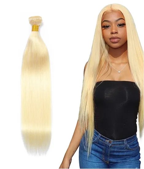 Virgin Blonde Brazilian Russian 34Inch Cuticle Aligned Blonde Full Lace With Baby Hair Straight Bundles Raw  613 Virgin Hair