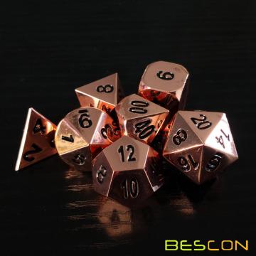 Bescon Heavy Duty Rose Copper Solid Metal Dice Set, Shiny Rose Metallic Polyhedral D&D RPG Game Dice 7pcs Set