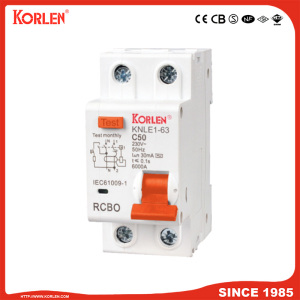 Residual Current Circuit Breaker RCBO KNLE1-63 CE 2P