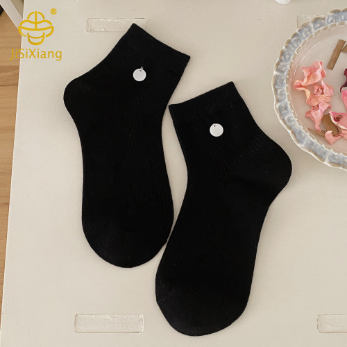 Korean button jewelry solid color socks ins white vertical boneless socks