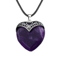 Amethyst Antique Silver Alloy Heart Pendant Keychain