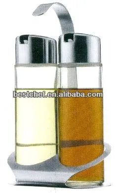 2-pcs Oil & vinegar set with shelf stainless steel & glass