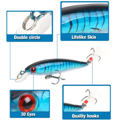 Wholesale 9cm 10 Colors Afishlure Minnow Fishing Lure - 3D Lure Eyes Sinking Bait
