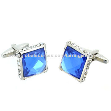 Promotional Cufflinks with Shiny Blue Crystal Stone