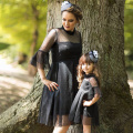 Bear Leader Lace Dress Spring Family Matching Outfits Mother And Daughter Black Dress Lace Dresses With Bell sleeve