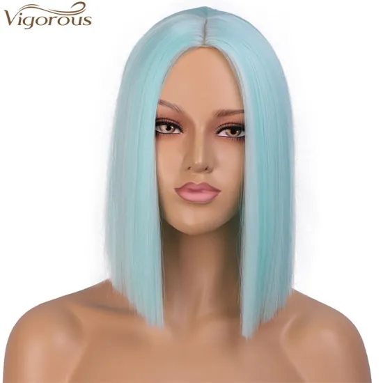 Vigorous Mint Green Straight Bob Wig Synthetic Wigs for Women Middle Part Heat Resistant High Temperature Cosplay Wig