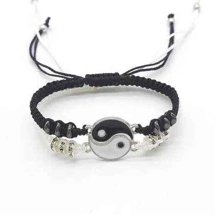 Handcrafted Yin Yang Tai Chi Couples Bracelets: Adjustable Matching Taiji Trigram Cord Jewelry for Partners