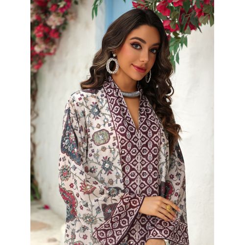 فستان ماكسي محتشم من الشيفون مطبوع
