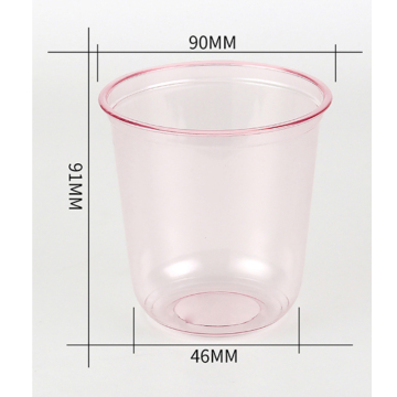 Pink, Blue, Black, Clear Cup Logo PET Bubble Tea/Cold Coffee Cup with Lids (360/400/500ml)