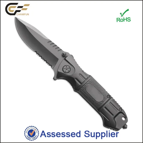 Best Tactical Survival Folding Knife, Black Finish with Anodized Aluminum Handle