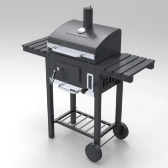 Middle Size Charcoal Smoker with Grid Side Tables and Bottom Shelf