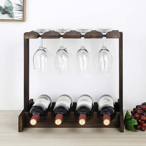  Cup ware organization Rustic Wine Rack Countertop with 4 Bottles Supplier