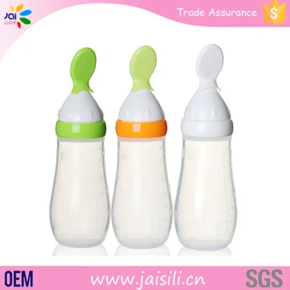 Hot Sale food grade Silicone OEM packing cereal baby feeding bottle lovely