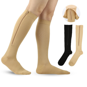 Xiangyi OEM Plain Outdoor Long Calf Elastic Sports Zipper Compression Socks