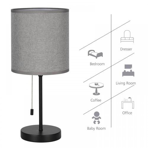 Small Metal Black Lamp with Linen Lampshade