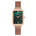 Hot Koop Luxe Dames Polshorloge Klassieke Vierkante Groene Horloge Quartz Mode Analoge Mesh Rvs Vrouwen Klok Relojes