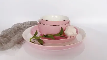 HOT products  matte pink ceramics dinnerware porcelain ceramic tableware with gold rim  Dinnerware+Sets