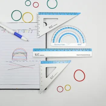 New Aluminum alloy Ruler Aluminum Protractor Students Maths Geometry Metal Triangle Ruler Set Office School Supplies 4pcs/set