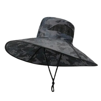 H12 Large Brim Anti-UV Fishing Hat for Middle-aged and Elderly - Camouflage Mountaineering Sunshade Bucket Hat