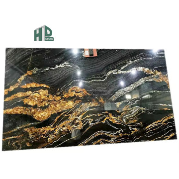 Brazil Universe Cosmic Black and Gold Granite Slab - Luxury and Elegance