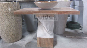 Wooden yellow basin with twisted pedestal