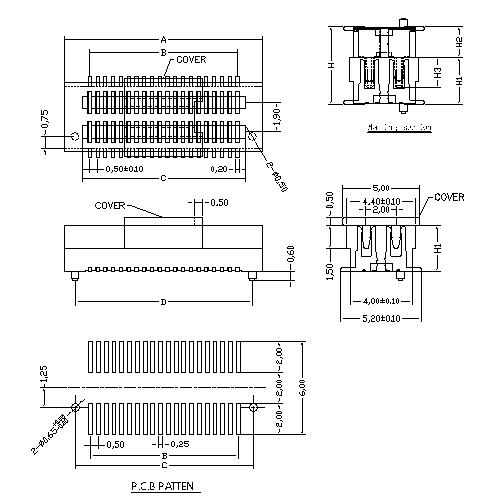 Board to board connector, female,double groove, mating height=3.0~6.5mm BB0.5F-XXXX04