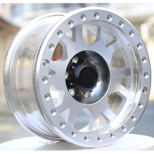 Rueda Beadlock con acabado mecanizado con anillo de borde mecanizado y anillo Beadlock negro