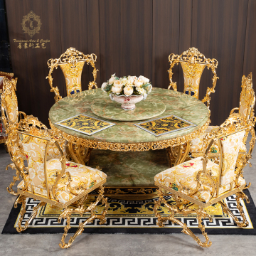 Custom Designed Luxury Gold and Marble Round Dining Table