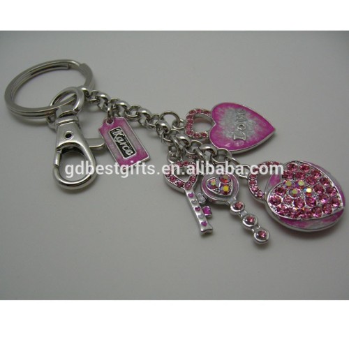 silver keyring with heart charms