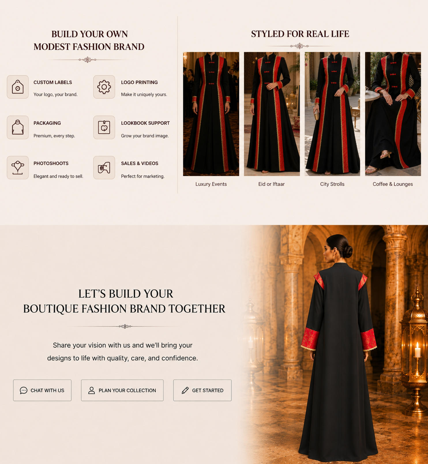 black red metallic print closed abaya private label styling