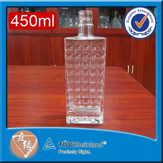 Private logo thick wall high grade 450ml spirit packaging flat empty glass bottle of vodka