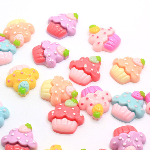 Hot Popular 20*22MM Resin Flat Cupcake Cabochons Flatback Resin Strawberry Cup Cakes Sweets Flat Back Kawaii Cupcake Craft