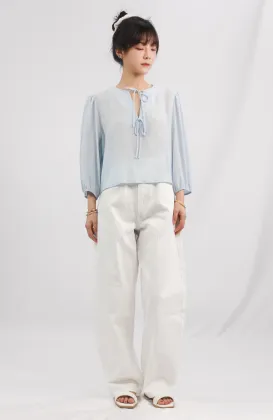 Bubble Sleeve Lace up Top