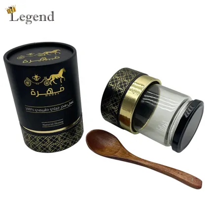 Custom Luxury Gold Logo Black Paper Tube Boxes for Honey Jars