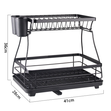 2 Tier Black Metal Dish Rack With Tray