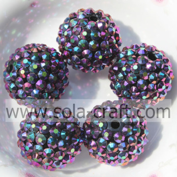 Resin Rhinestone Ball Beads 18*20MM Purple Multicolor Solid Beads For Wholesale