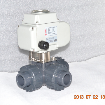 3 way UPVC double union connection motorized ball valve