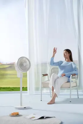 Double Blade Pedestal Fan White with Remote Control