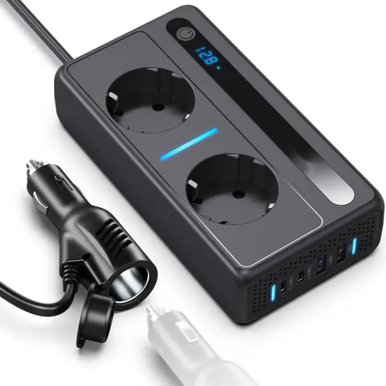 EU Type 300W Power Inverter 12V to 220V AC with Dual USB PD Fast Charger