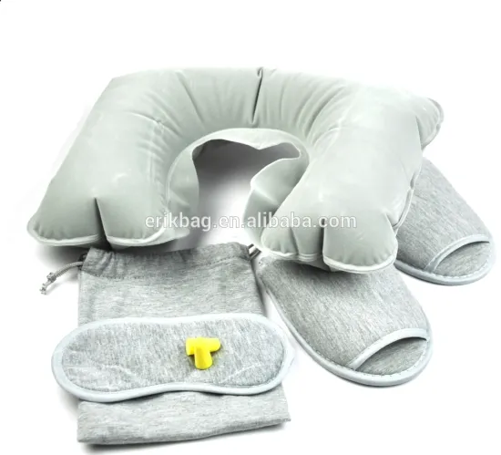 Inflatable Travel Pillow Set With Ear Plugs & Sleep Mask Neck Rest Soft Cushion