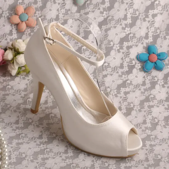 Peep Toe Ankle Strap Ivory Shoes for Bridesmaids