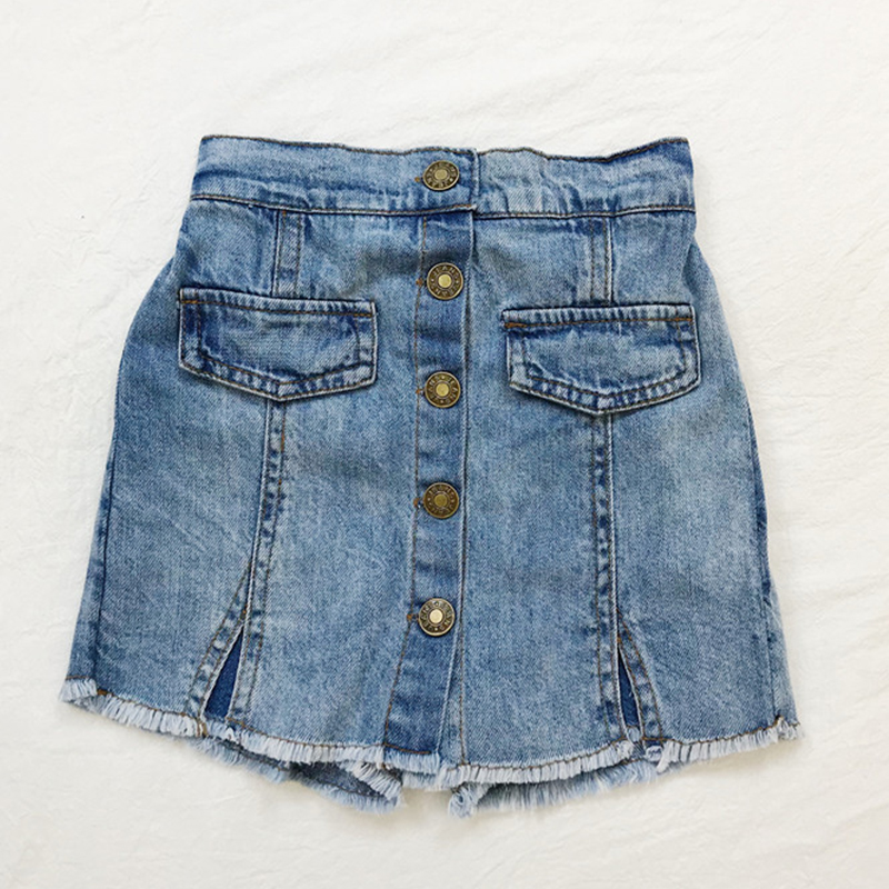 2021 Summer Baby Girl Skirt Fashion Children Denim Solid Color Button Jeans Shorts Culottes Girls Clothing for 3-7T Kids