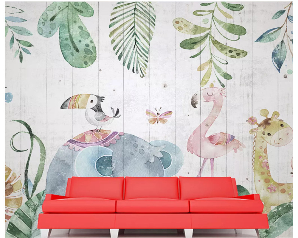 beibehang Custom hand-painted forest animals wood grain wood children's room TV sofa background wall painting wallpaper be'hang