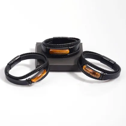 Tiger Eye Stone Bracelet with Leather