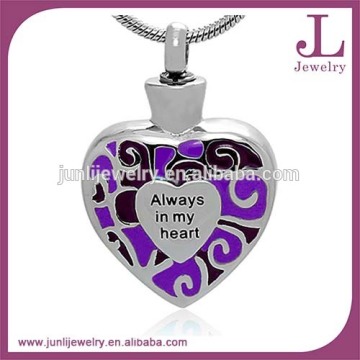 " Always in My Heart " Cremation Jewelry Enamel Urn Necklace Pendant Memorial Keepsake