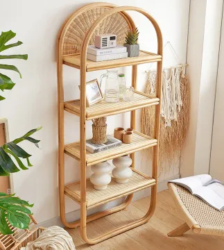Handmade Vintage Bamboo Book Shelf Rattan Storage